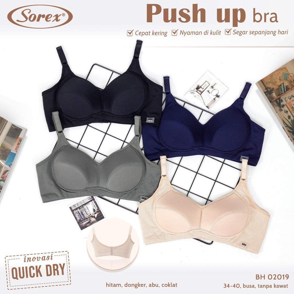 BRA SOREX ORIGINAL Bh Sorex Push Up Bra Quick Dry Busa Tipis Kait 3 Tanpa Kawat Original 02019