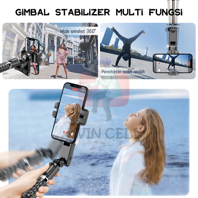 Q18 Gimbal Stabilizer Handphone Gimbal Hp Stabilizer Tongsis Hp Bluetooth Tripod Smart Face Tracking