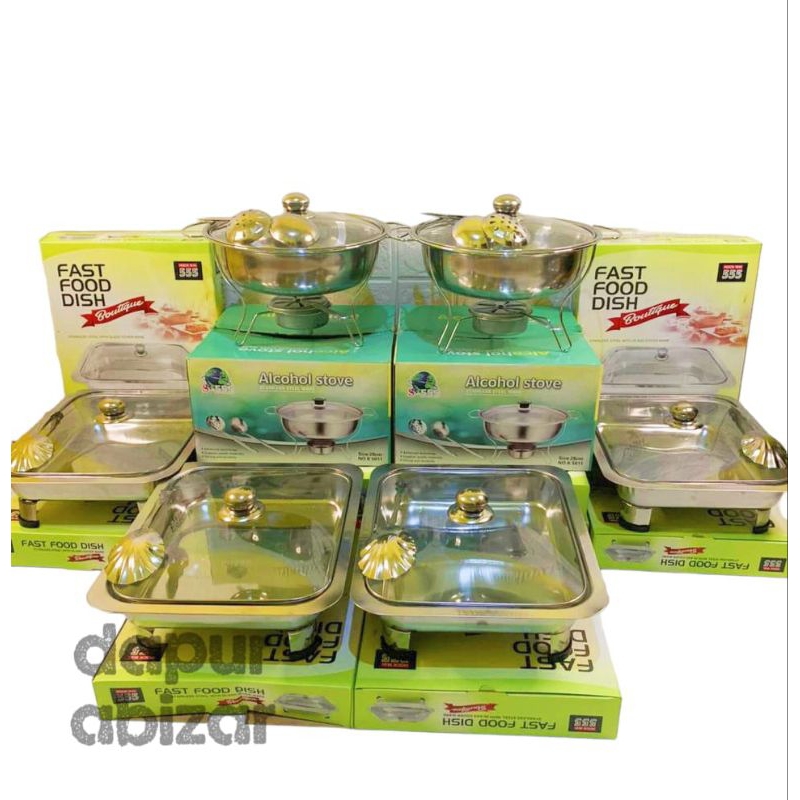 Prasmanan set stainless full kaca isi 6 set 1 bulat 5 kotak
