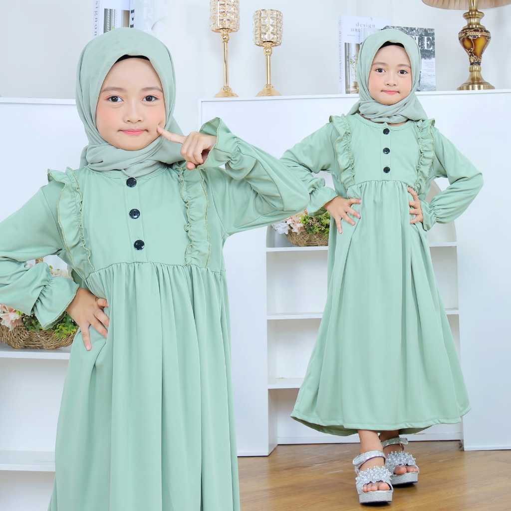 Gamis Maryam - Hijau Sage - Gamis Anak Perempuan Gamis Anak Warna Hijau Sage 1-12 Tahun Gamis Putih 
