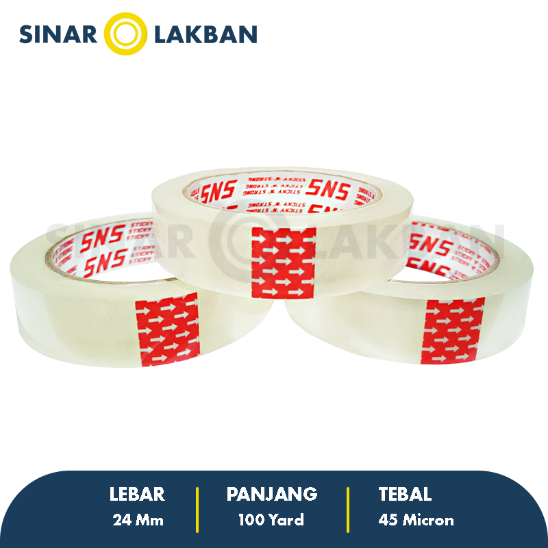 

Isolasi / Solatip Bening 24 Mm x 100 Yard x 45 Mic Sticky N Strong (SNS) SINAR LAKBAN