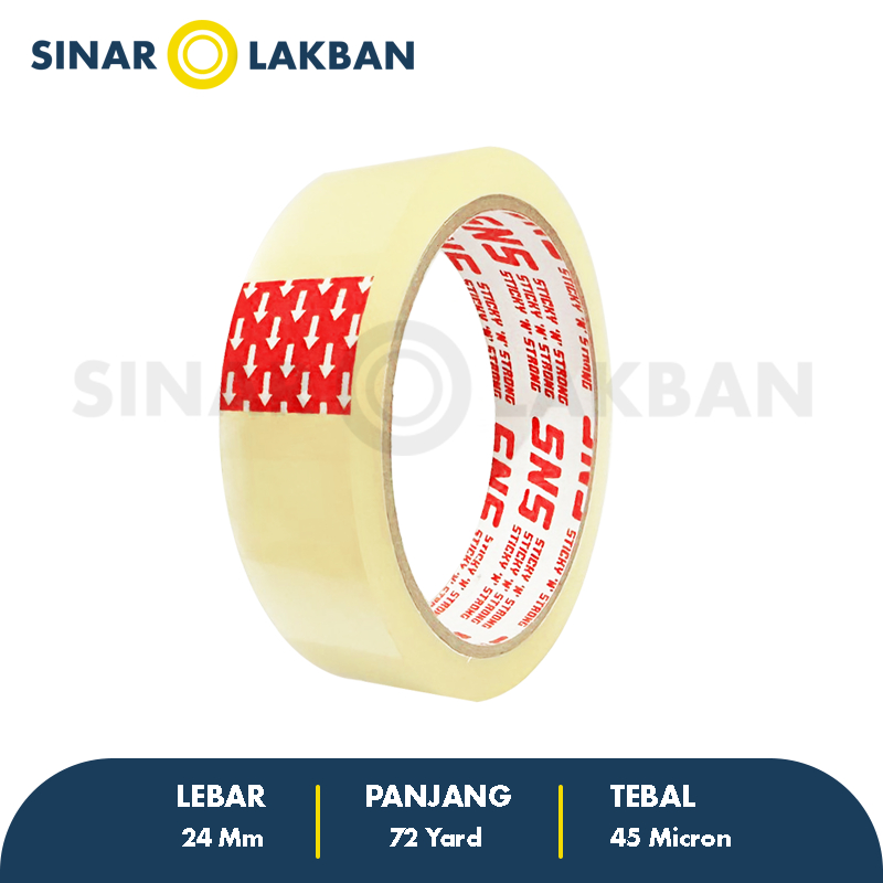 

Isolasi / Solatip Bening 24 Mm x 72 Yard x 45 Mic Sticky N Strong (SNS) SINAR LAKBAN