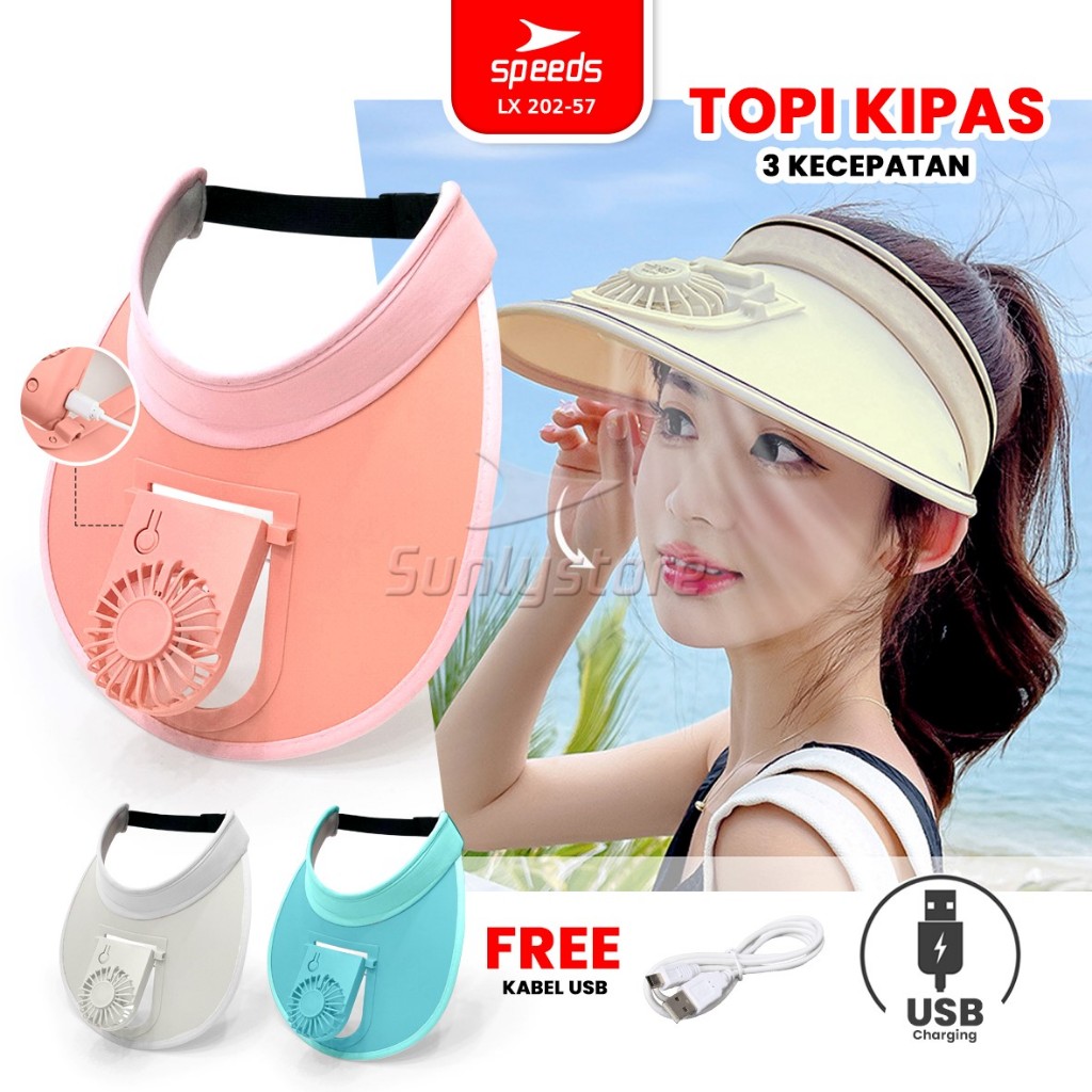 SPEEDS Topi Kipas Angin USB Portable Mini Fan Hat Topi Anti Panas Topi Pantai Fashion Traveling 202-