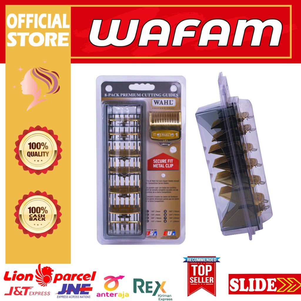 SEPATU CLIPPER WAHL GUARD NO 1 - 8 PREMIUM PLAT BESI GOLD + WADAH