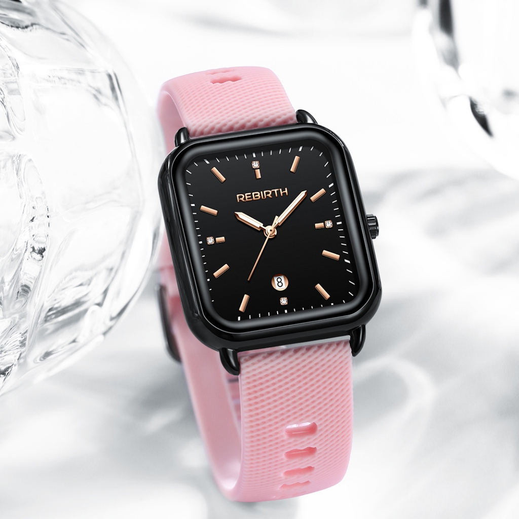 REBIRTH Jam Tangan Wanita Korea Anti Air Kuarsa Kasual Elegan Tali Silikon Jam Tangan Cewek Original-5