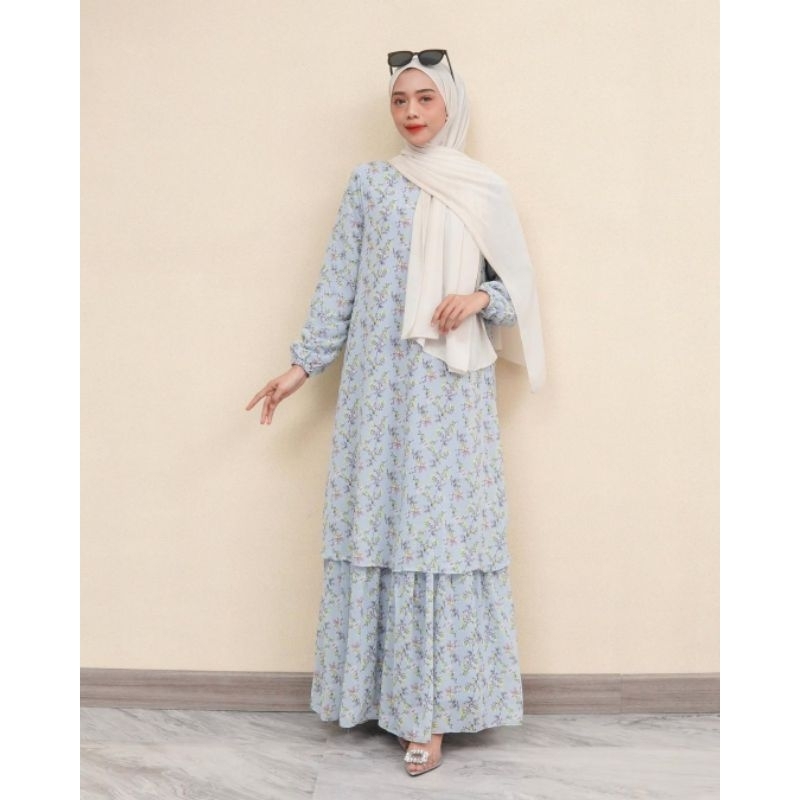 Gamis Malaysia Melayu Motif Rempel Bawah Ceruty Babydoll Import
