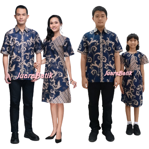 Set Pakaian Keluarga Batik Set Couple Family Set Seragam Keluarga Batik Warna Biru