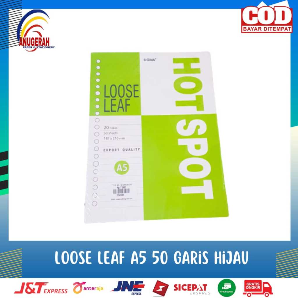 

LOOSE LEAF SIGMA A5-50 HOTSPOT GARIS HIJAU (PCS)