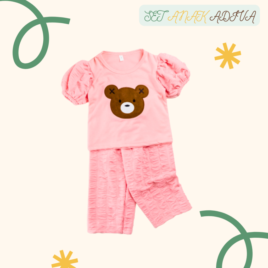 Outbox Fashion Setelan Anak Perempuan Motif Bear Polos | Baju Anak Cewek Santai Murah Adiva