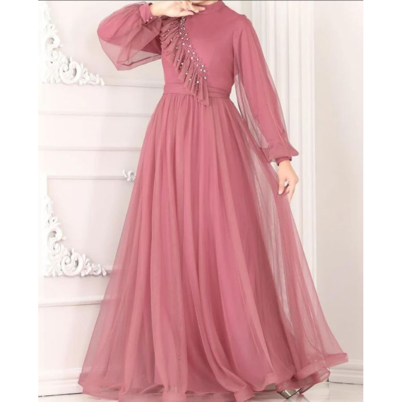 Gaun pesta tile / gamis gaun kondangan/ gaun pengantin