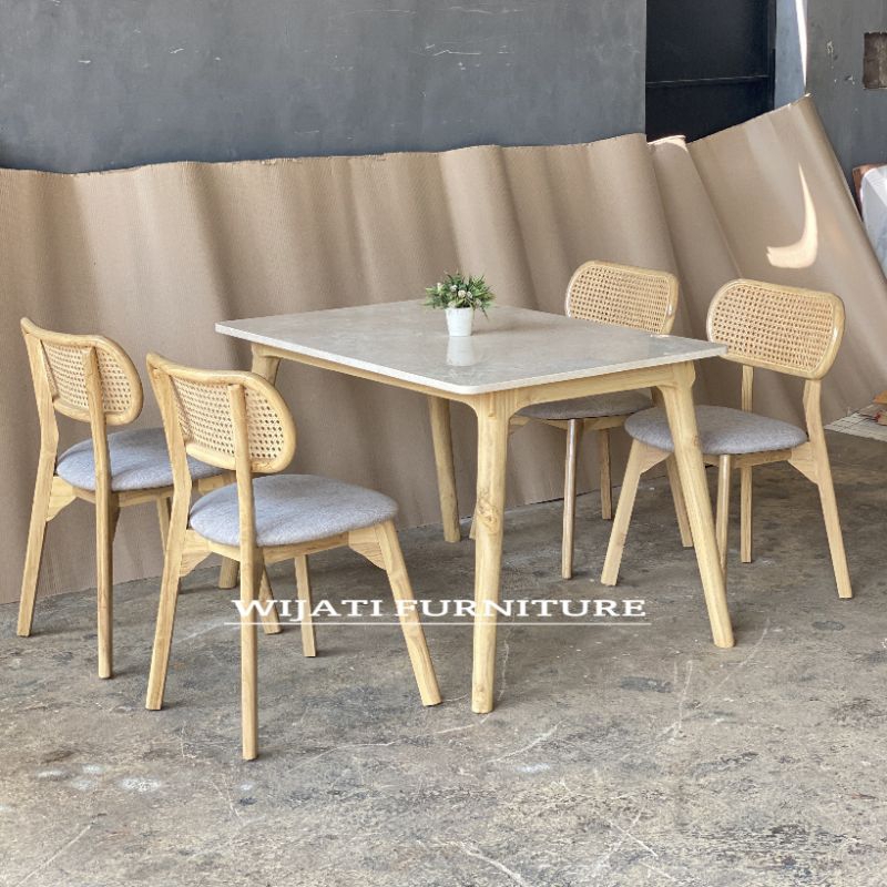 Set Meja Makan Marmer Jati Rotan Meja Makan Marmer Asli