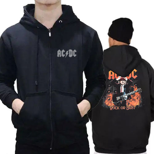 Jaket Hoodie Ac Dc Rock Or Bust ACDC BAND Rock Hoodie Ritsleting Bahan Cotton Fleece New Zipper Hood