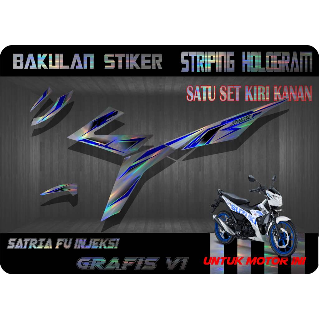 Striping stiker hologram satria fu injeksi grafis v1 (putih)