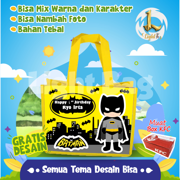

TAS SOUVENIR ULTAH BATMAN CUSTOM/TAS SOUVENIR PREMIUM /GRATIS DESAIN/BONUS FOTO ANAK/GOODIE BAG CUTE BATMAN/TAS ULANG TAHUN BATMAN/TAS ULTAH CUSTOM / TAS SOUVENIR 2 HARI JADI/ TAS ULTAH / TAS ULANG TAHUN / BISA TAMBAH FOTO ANAK