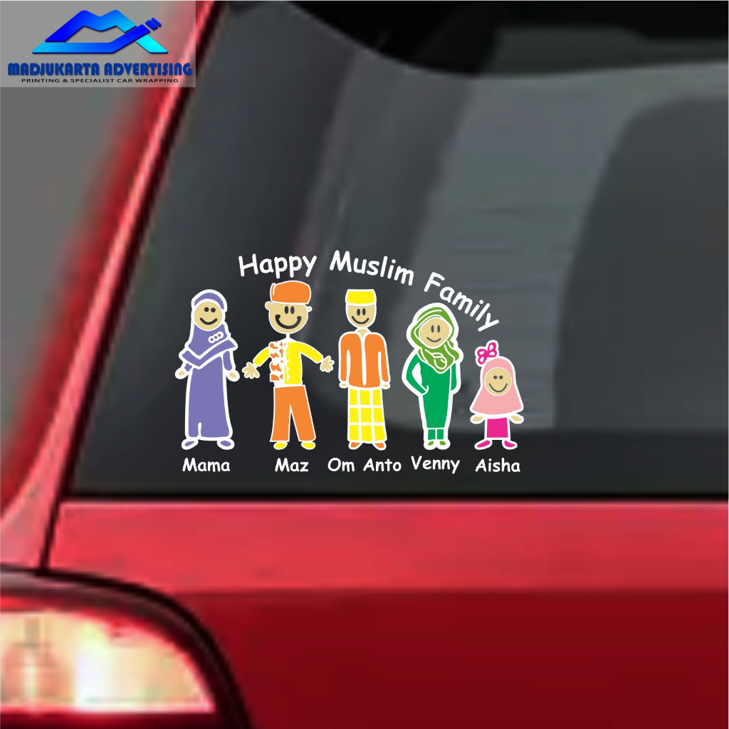 sticker Happy Family Muslim Stiker kaca mobil keren lucu / happy family muslim / cutting stiker happ