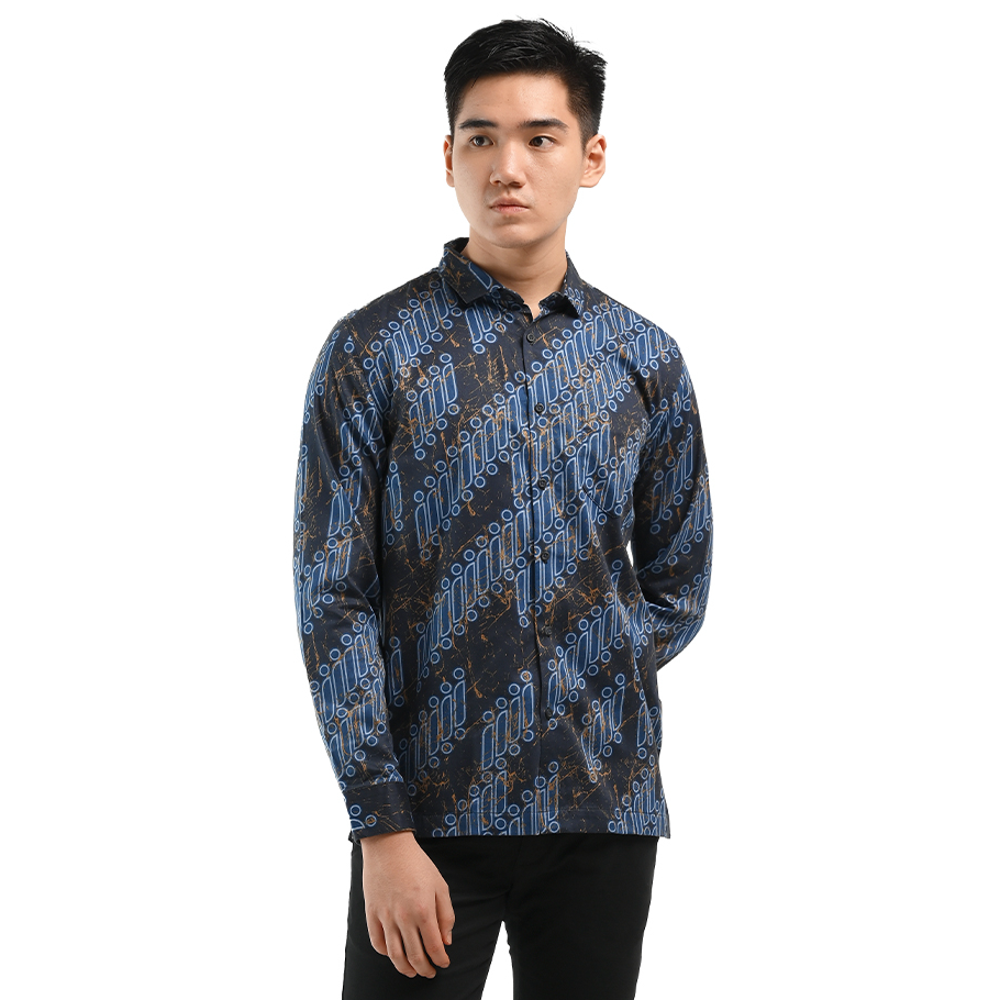Kualitas Dijamin MANZONE Kemeja Batik Pria Lengan Panjang MODERN FIT Abyas 3-Blue.
