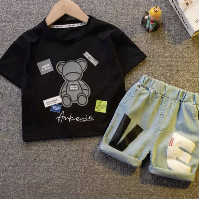 BestSeller setelan baju anak laki laki dan perempuan celana pendek levis 1-5 tahun grosir.