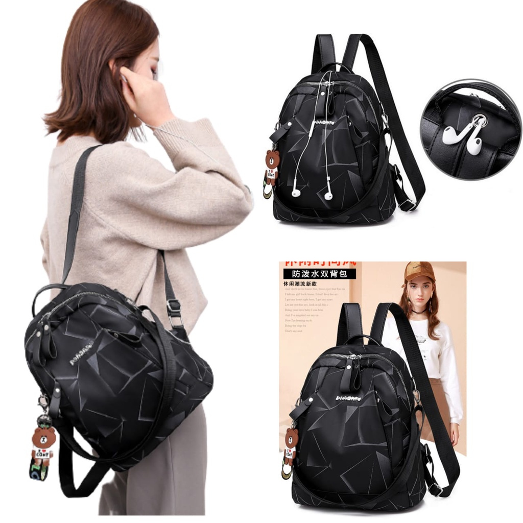 SPDM-406 TAS RANSEL WANITA KOREA ANTI AIR HITAM BACKPACK SEKOLAH KERJA BESAR BATAM ORI