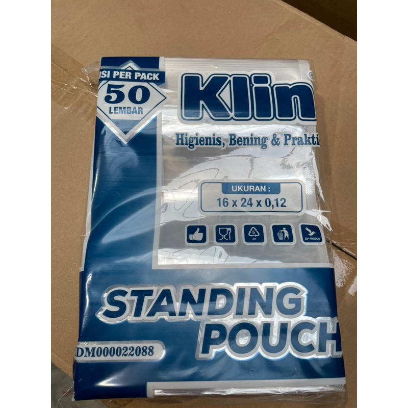 

Standing Pouch Lebar 16x32 Isi 50Pcs / Kemasan Plastik Berdiri Klip Tebal / Snack Klip Ziplock 16x32 Isi 50Lbr