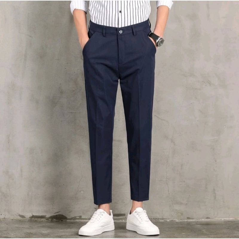 ANKLE PANTS | Celana Panjang Pria Celana Bahan Formal Semi Wool Motif Polos Desain Korean Style