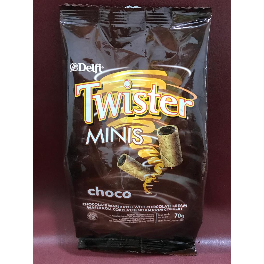 

Delfi Twister Minis Chocolate 70g - Wafer Roll Cream Coklat Twister