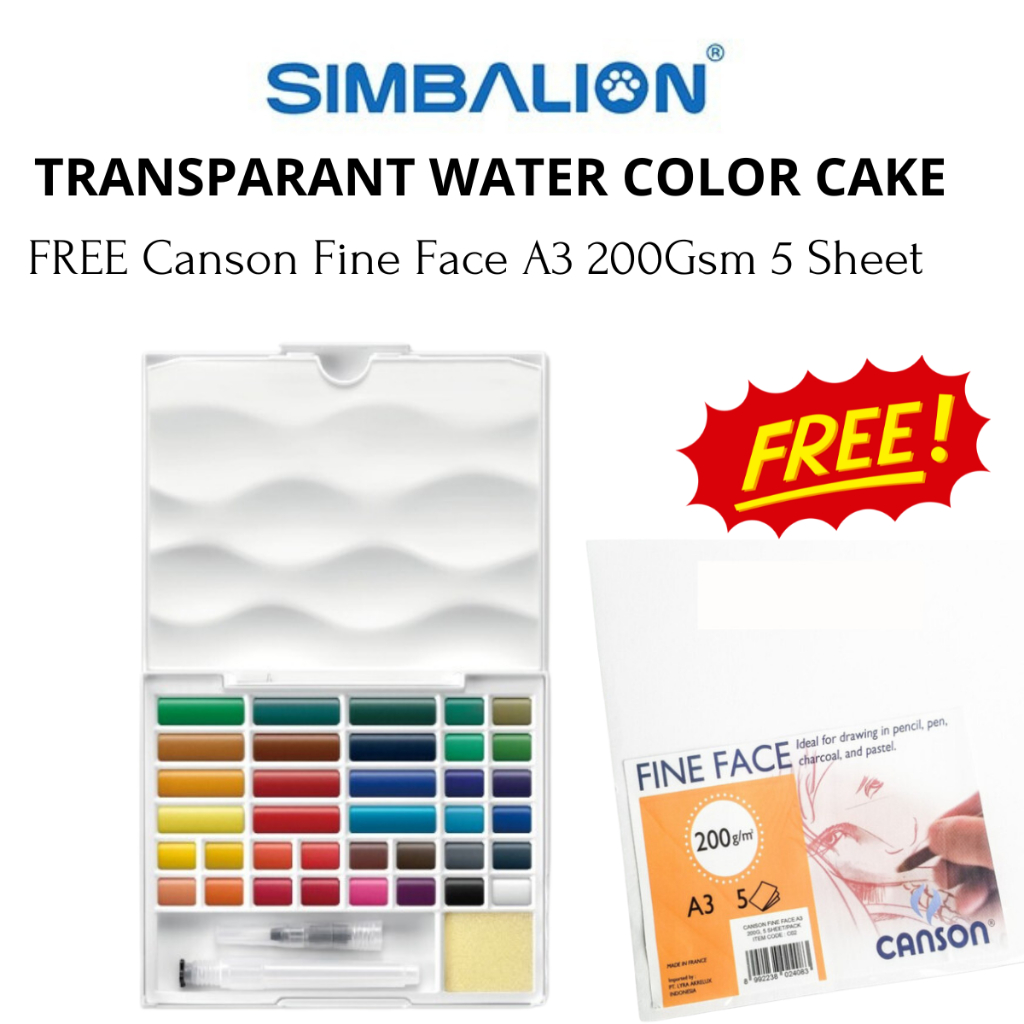 

SIMBALION Transparant Water Colors Cake 36 FREE CANSON Fine Face A3