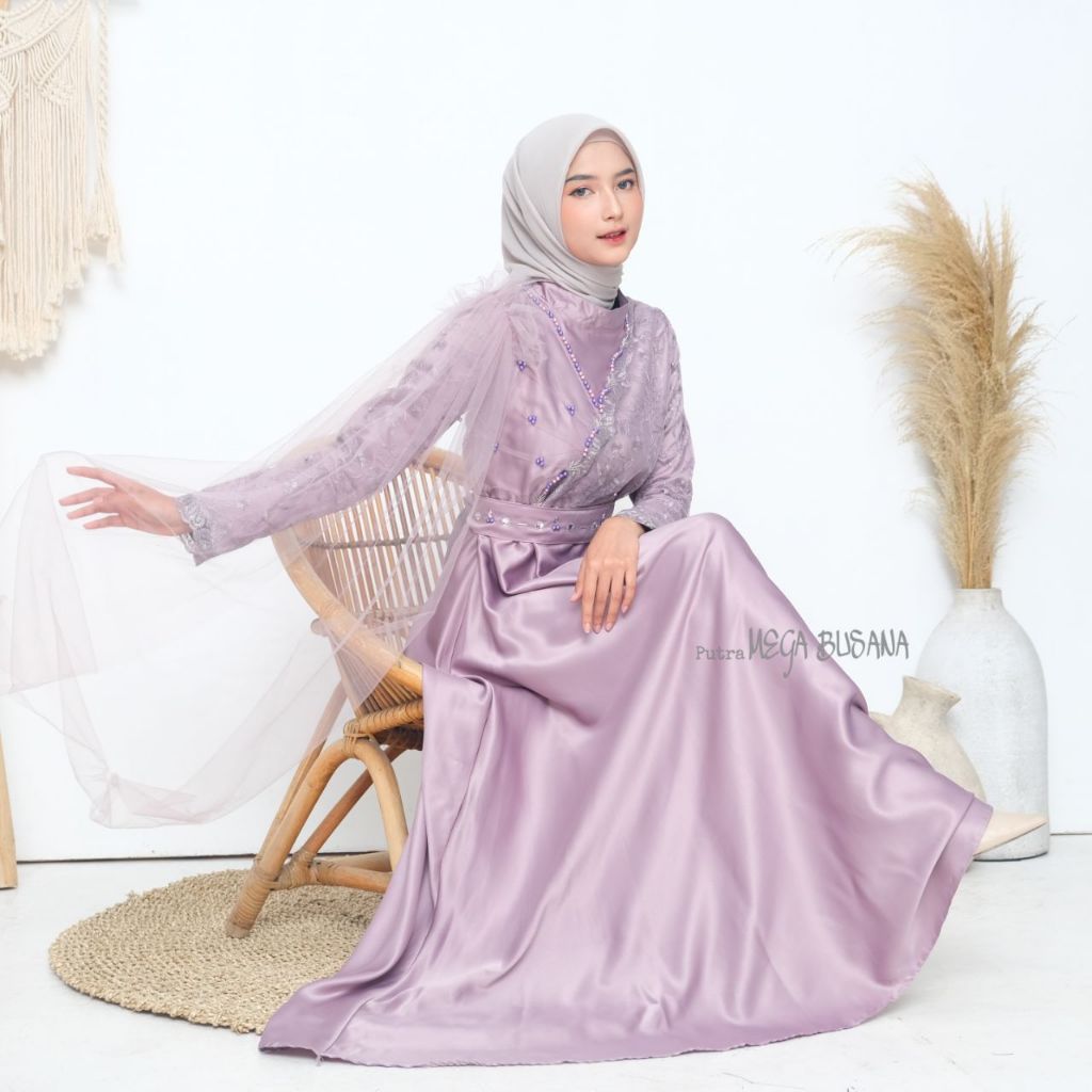 Gamis brokat Terbaru Baju muslim wanita dress kondangan wisuda Lamaran Lebaran seragam bridesmaid Ni