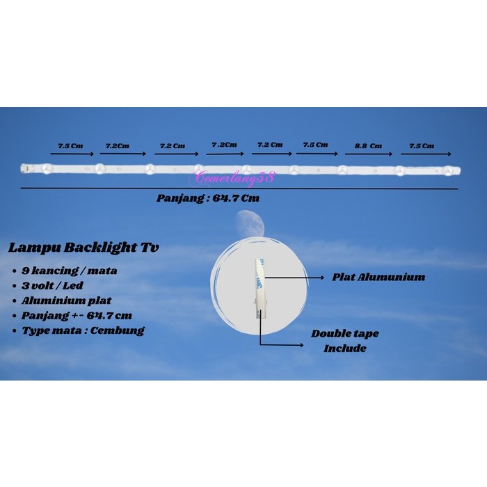 Backlight TV LED 9 kancing 3V lampu led backlight tv 3v 9 mata 65 cm