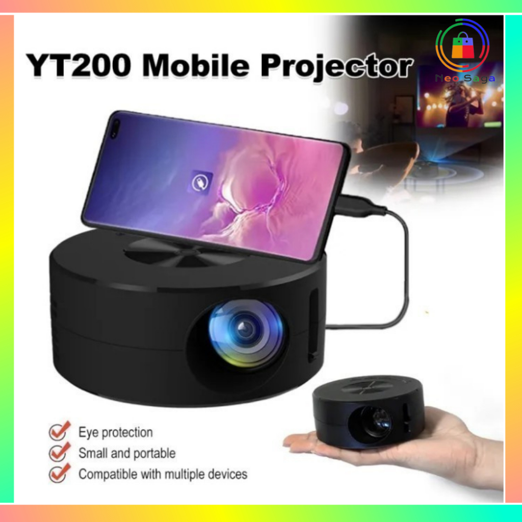 Projector Mini HD LED Proyektor YT200 Mobile Projector 1080P
