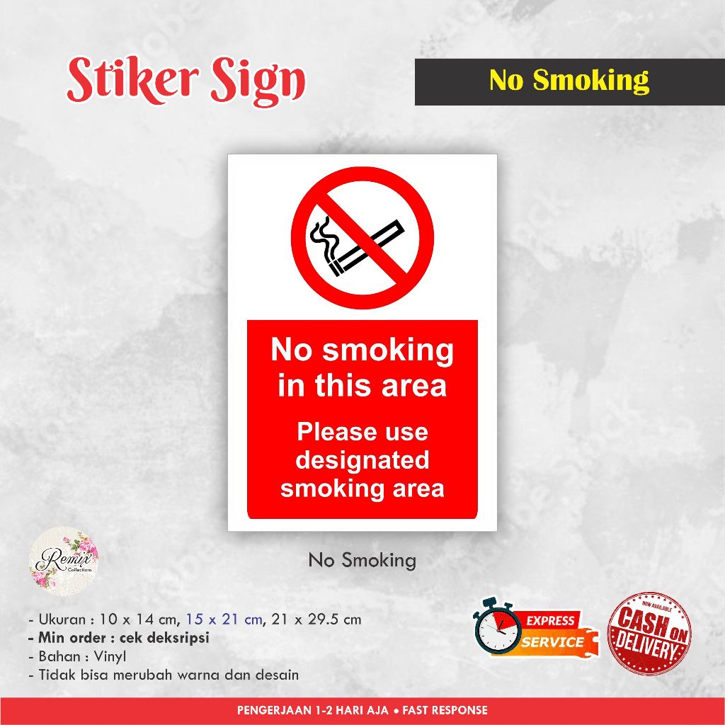 

STIKER SIGN NO SMOKING VINYL / STIKER PERINGATAN / SIGN LABEL / WARNING SIGN
