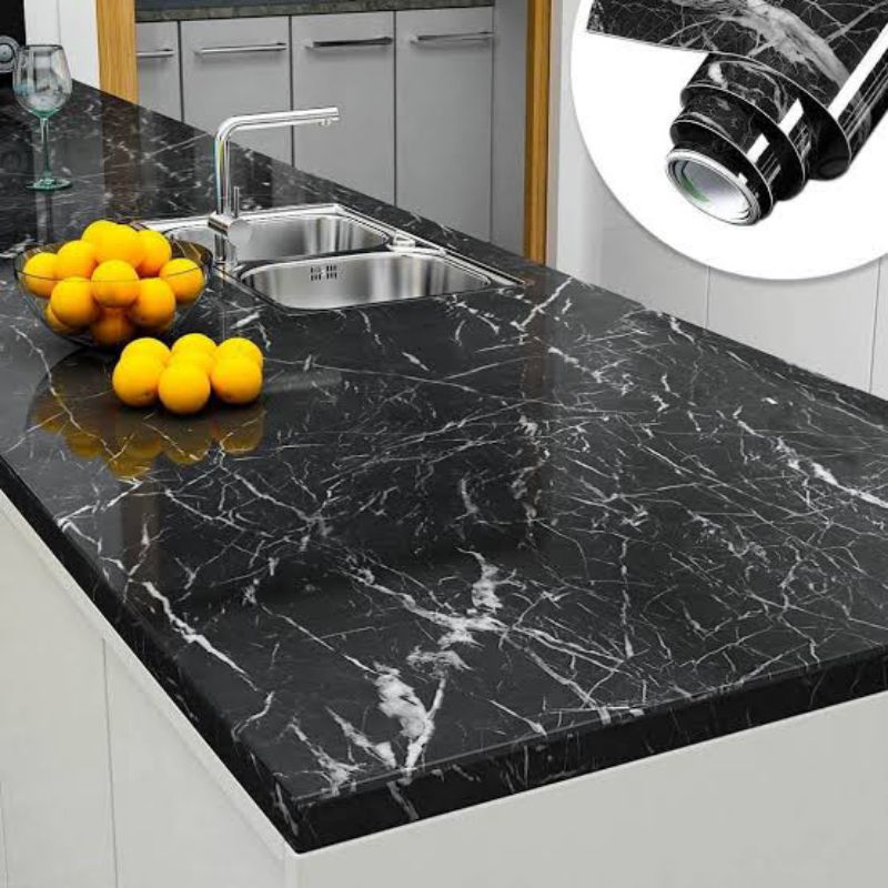 Wallpaper Sticker Marmer Hitam SAE 125 Untuk Lemari Meja Dapur Kayu Dinding Lantai Keramik