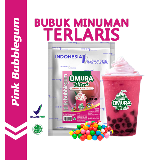 

OMURA Blend Bubuk Minuman Premium Rasa Pink Bubble Gum / Permen Karet Pink Powder Drink 500 GR Omura Powder