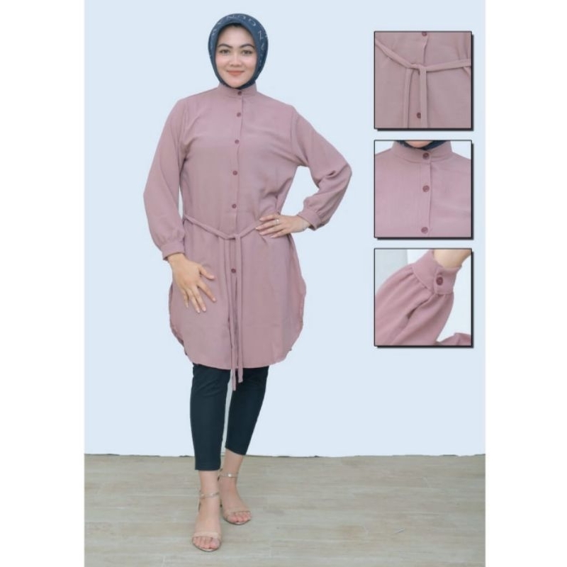 tunik crinkle airflow busui dress wanita kekinian free belt