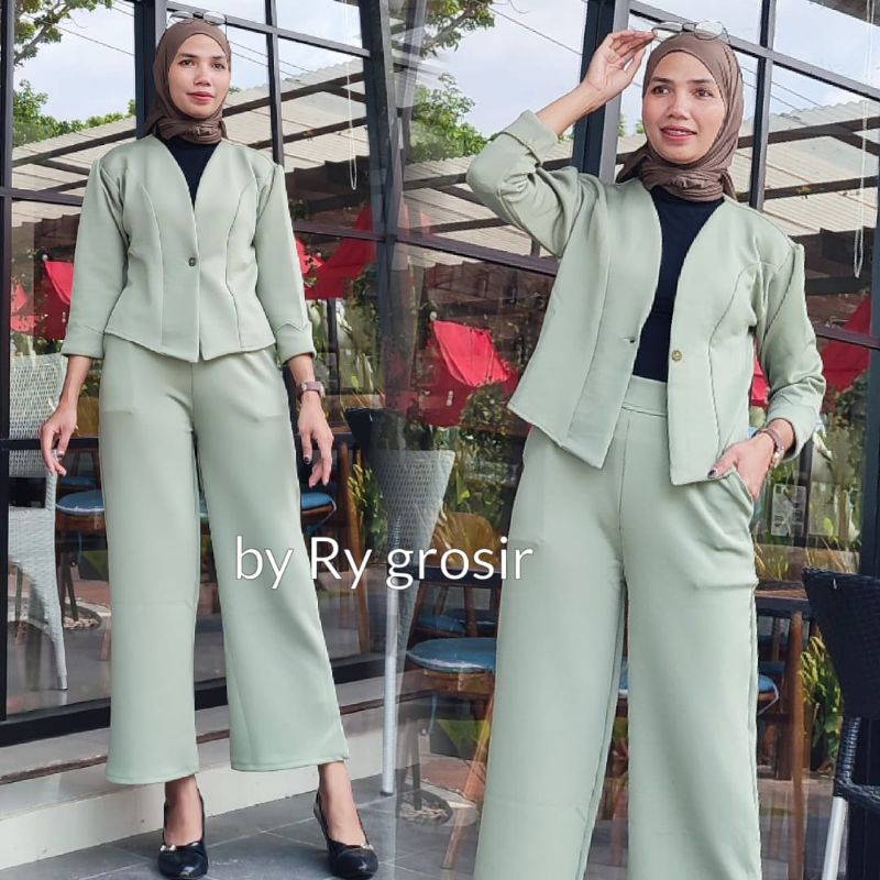 Setelan Wanita Blazer Scuba + Celana Kulot