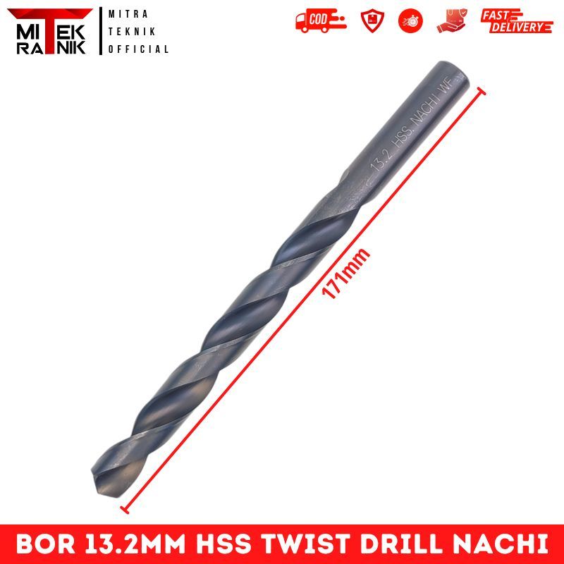 Mata Bor 13.2mm Panjang 171mm Bor Besi HSS Twist Drill Nachi