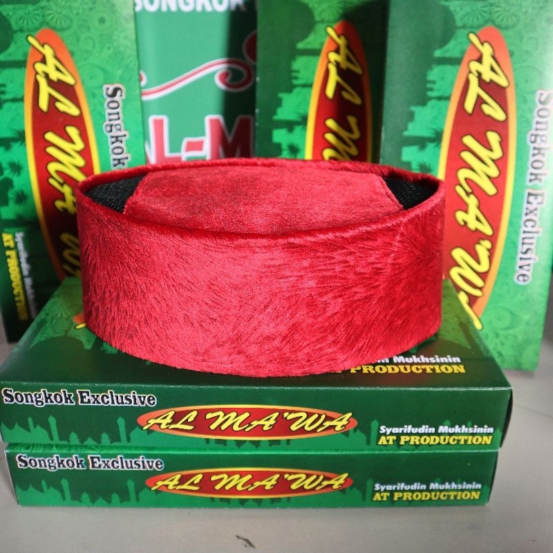 Songkok Peci Al Ma'wa Bulu Monyet AC Merah New Bella Original