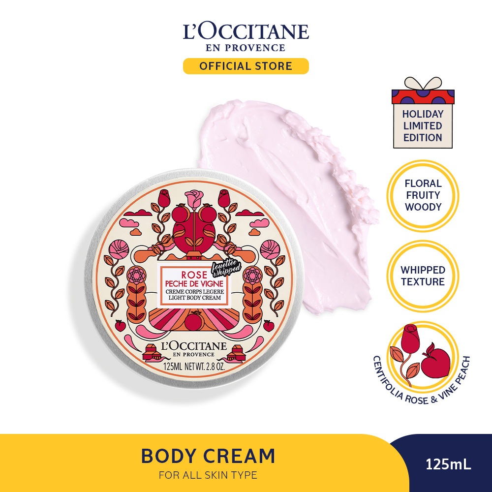 L'Occitane Rose Vine Peach Light Body Cream 125ml - Krim Tubuh Pelembap Tubuh