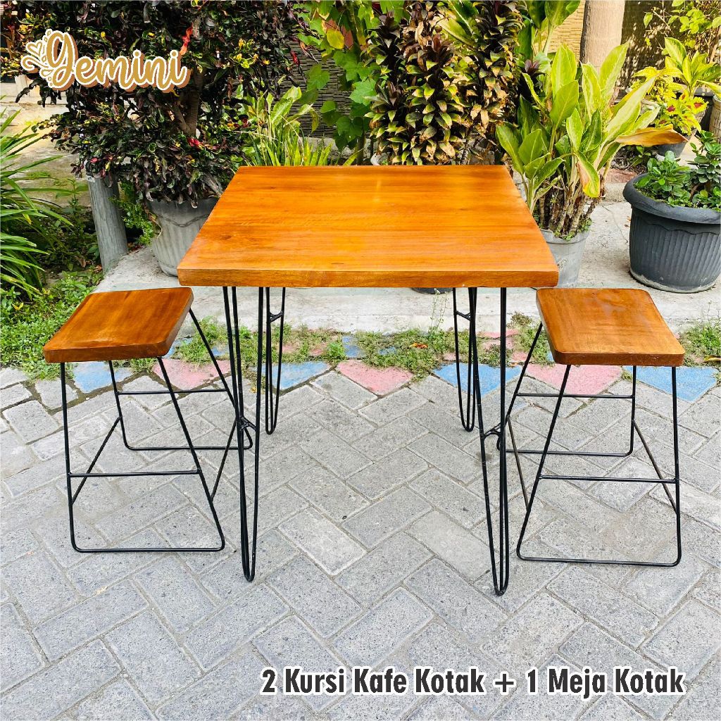 1 SET MEJA KOTAK 75 CM & 4 KURSI BESI KOTAK 50 CM / MEJA KANTIN / MEJA MAKAN / MEJA PUJASERA / SET