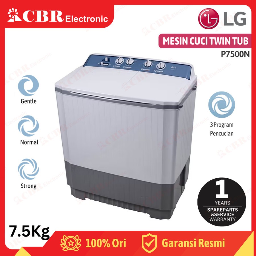 Mesin Cuci LG 2 Tabung 7.5 Kg P7500N