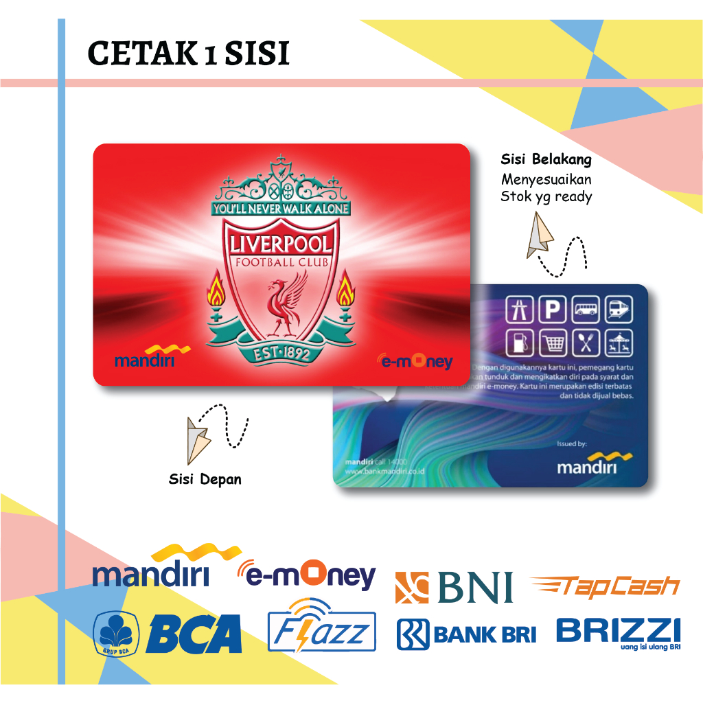 KARTU EMONEY ETOLL KLUB BOLA FOOTBALL LIVERPOOL RED MANDIRI FLAZZ BCA BNI TAPCASH BRIZZI BRI- 1 SISI