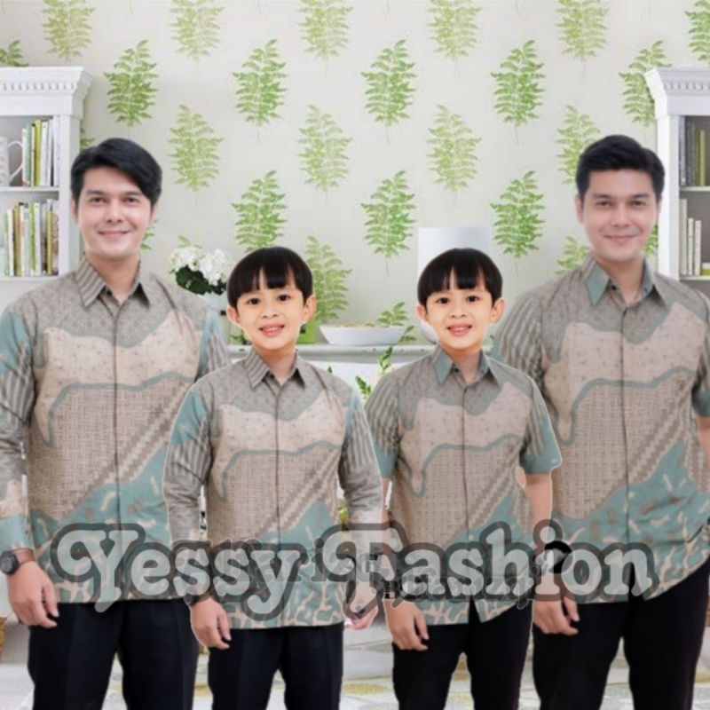 Atasan pria warna hijau Sage kemeja batik pria jumbo couple ayah dan anak seragam batik