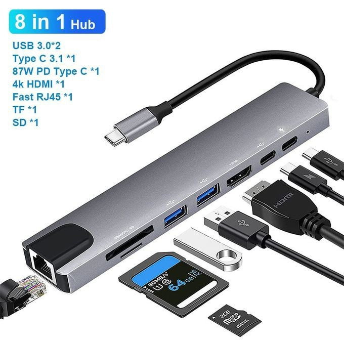 Netline USB Type C to HDMI 8 in 1 Lan Type-C SD Card USB 3.0 HDMI VGA