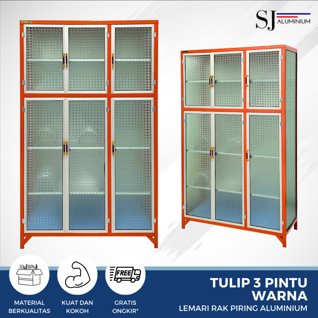 SJA - Rak Piring / Lemari Piring / Rak Dapur Kaca Aluminium - Tulip 3 Pintu Warna