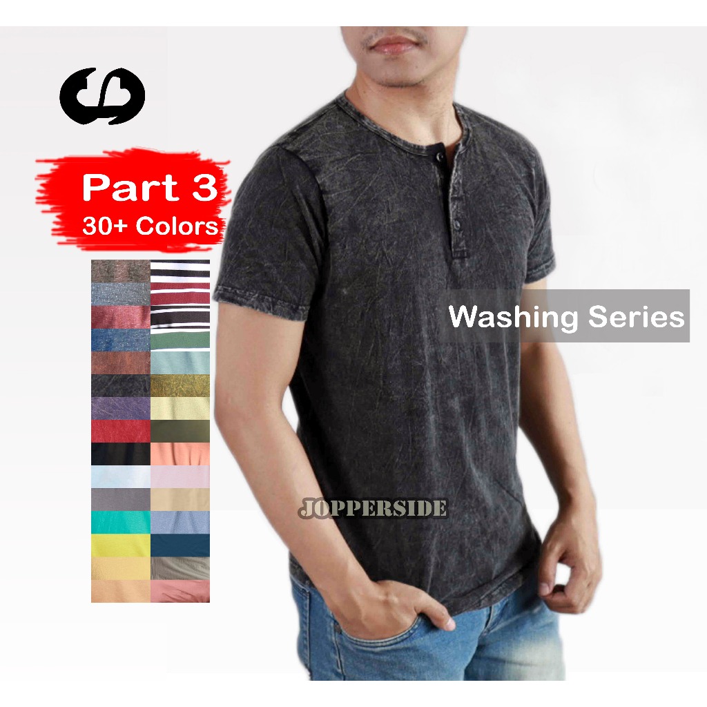 TB2 PART3 Jopperside kaos polos sandwash washing vintage / henley / kancing katun pria premium