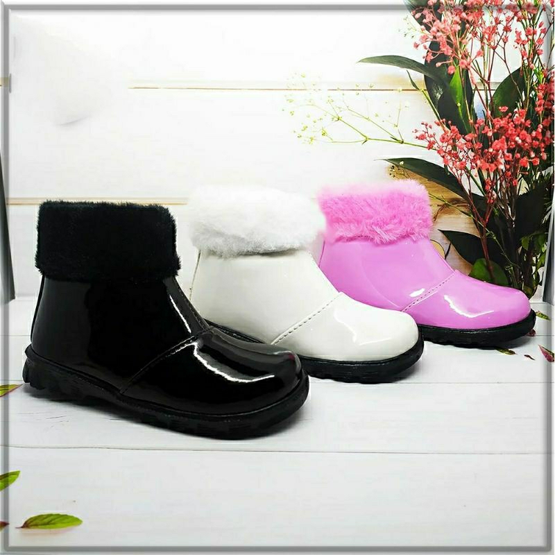 Sepatu Boot glossy Anak Perempuan/Sepatu Boot Fashion Korea/Sepatu Boot Bulu Anak Perempuan/Sepatu B