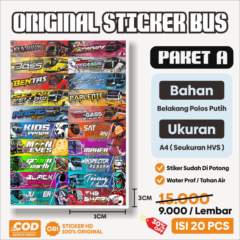 

Sticker Bus Original Isi 40pcs, Termurah , Mengkilap Kuat Tahan Air ,Terkeren, Stiker bus Tuan Muda , Sticker Bus Ke