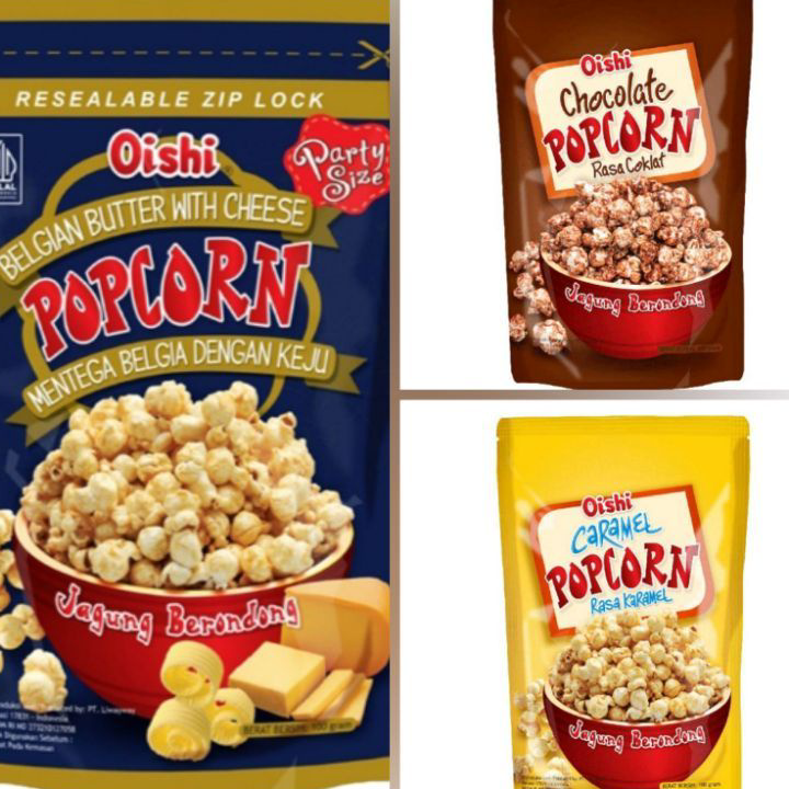 

Bestseller Oishi Popcorn Belgian Butter With Cheese/ Coklat/Caramel 100 gr