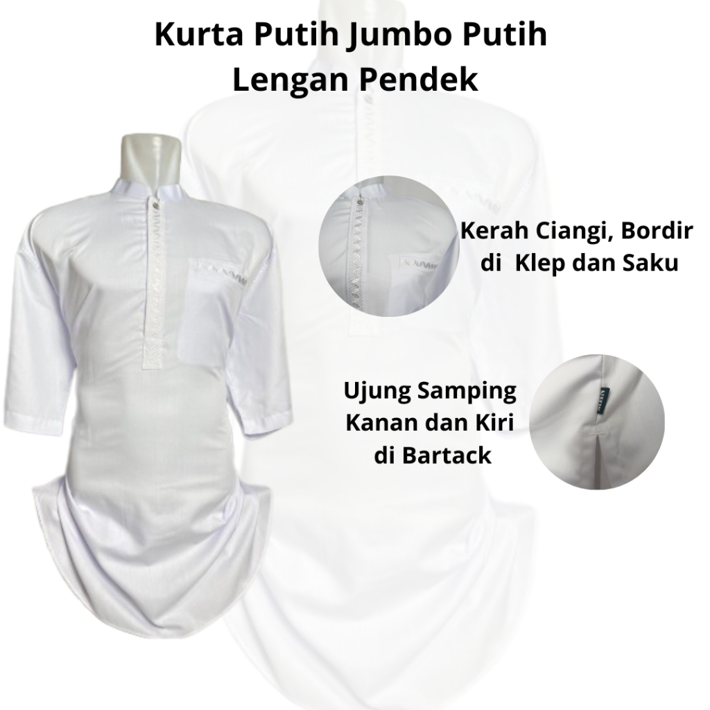 Koko Kurta Putih Thaqim Dewasa Lengan Pendek XXL XXL/Baju Koko Jumbo/Baju Koko Kurta Jumbo/ Koko Kur