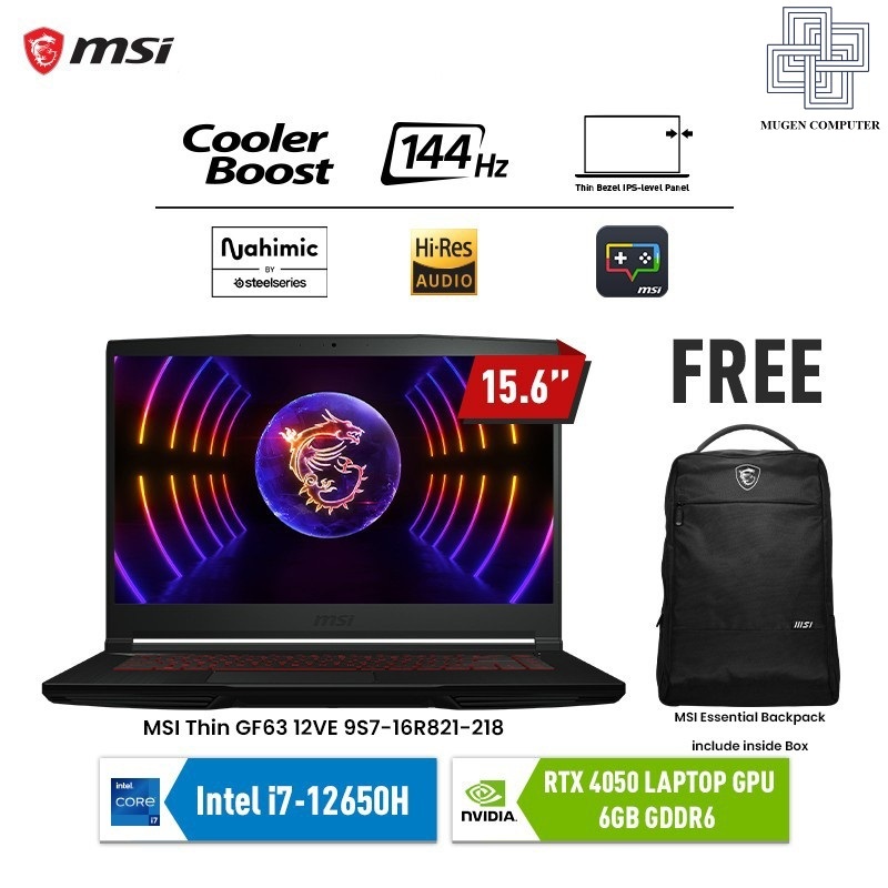 MSI Thin GF63 12VE 218 i7-12650H 16GB 512GB RTX4050 15.6" 144Hz W11