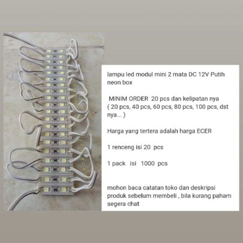 lampu LED modul mini 2 mata DC 12V Putih neon box